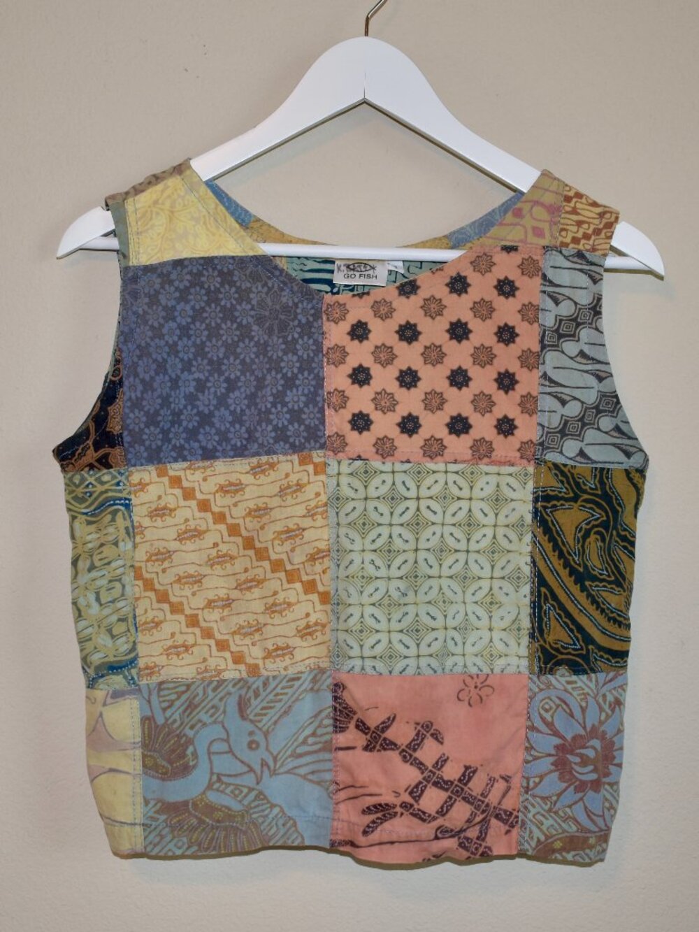 Go Fish Patchwork Cropped Tank Top Boho Batik Print Size S